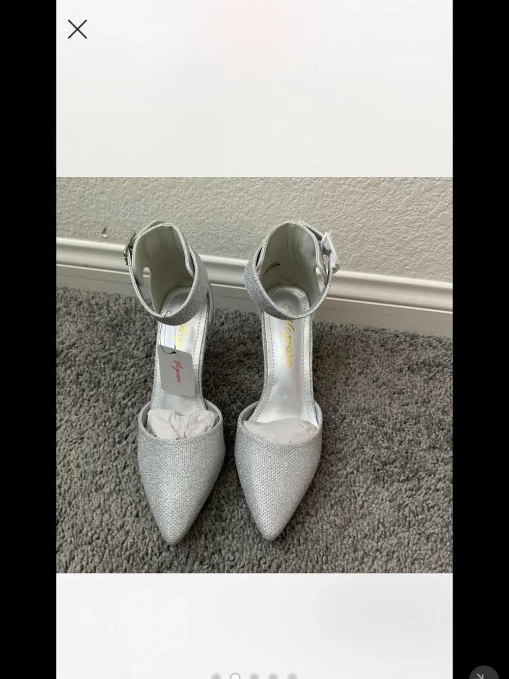 Silver Glitter Pointed-Toe Ankle-Strap Heels for Women